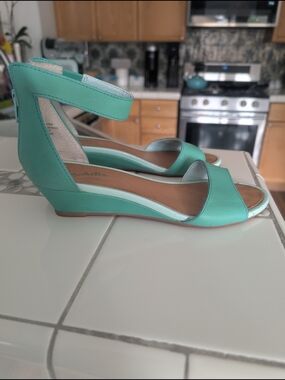 Women's  Seychelles Mint Green Wedge Sandals with Ankle Strap